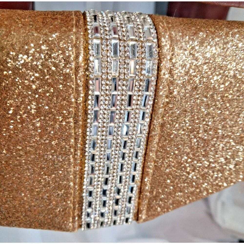 NWT Sasha New York Gold Glitter Silver Rhinestone Envelope Clutch Evening Purse - Picture 5 of 13
